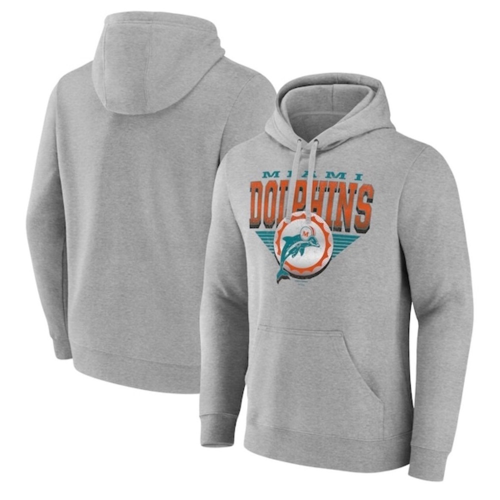 Fanatics Miami Dolphins Mens XL Heather Grey‎ Graphic Pullover Hoodie Sweatshirt